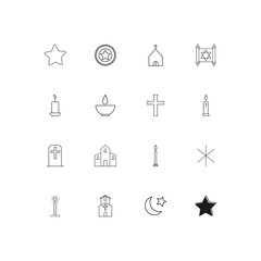 Religion simple linear icons set. Outlined vector icons