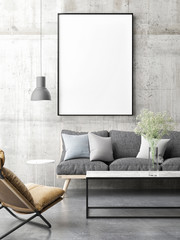 Canvas Mock up minimal Scandinavian design, living room, 3d render, 3d illustration
