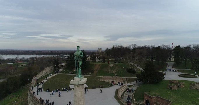 Viktor monument in Belgrade aerial view