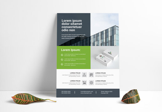 Flyer Layout with Grayscale Texture and Green Accents