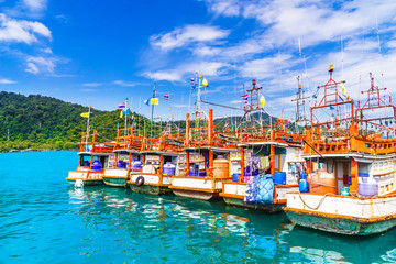Fototapeta na wymiar View on fishing boats by Koh Kood Island - Thailand