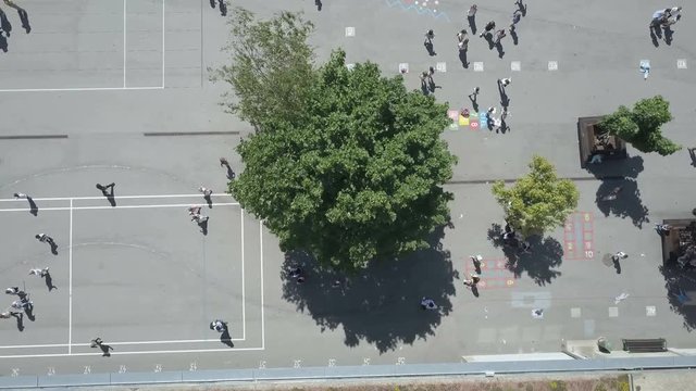 School Yard Overhead Aerial During Lunch Break
