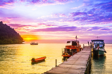 View on purple sunset on tropical beach of Koh Kood island - Thailand