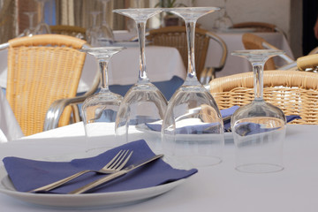 served table is waiting for people, street cafe in Spain