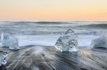 Icebergs on Jokulsarlon black ice beach, Iceland