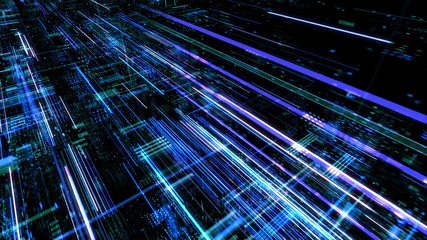 Abstract digital abstract virtual city. Scanning city for hackers attack concept. Software developer, programming, binary computer code with technology and connection concept.