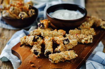 Baked Eggplant Fries with sauce