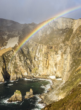 Sea cliffs 600m high against the Atlantic Ocean, Slieve League, County Donegal, Ulster, Republic of Ireland