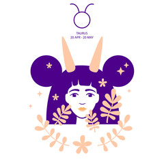 Bull to Taurus of zodiac, horoscope concept, vector art, illustration. Beautiful girl silhouette. Astrological sign as a beautiful women. Future telling, horoscope, alchemy, spirituality, occultism