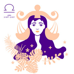 Libra of zodiac and horoscope concept, vector art and illustration. Girl. Beautiful girl silhouette. Astrological sign as a beautiful women. Future telling, horoscope, alchemy, spirituality, occultism