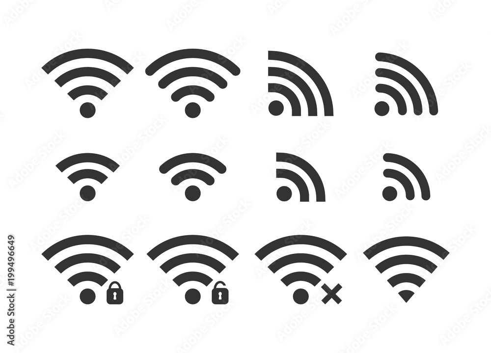 Wall mural wireless signal web icon set. wi fi icons. secured, unsecured, no connection, password protected ico