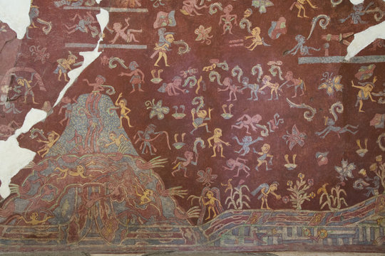 Wall Mural, El Tlalocan, Tlaloc's Paradise, Palace of Tepantitla, Teotihuacan Archaeological Zone, State of Mexico, Mexico