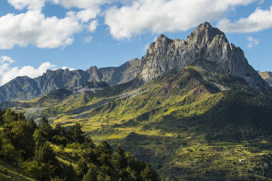 The 2282m Pena Foratata, not the highest but most iconic peak in the upper Tena Valley, Sallent de Gallego, Pyrenees, Huesca, Spain