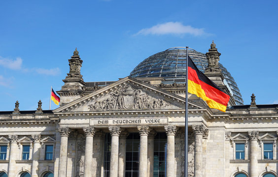 German Flag Waving Bundestag Berlin Germany