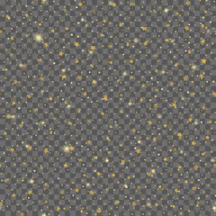 Seamless pattern with gold confetti sparkles dots. Vector.