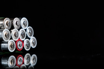 Batteries background energy supply and recycling concept with a copy of space