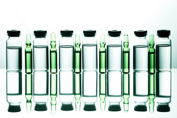 Group object of liquid medicinal agent in limpid glassware in medical laboratory