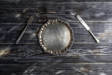 Vintage kitchen utensils on a background, fork, kifes, spoons