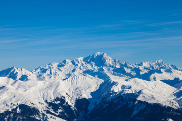 Fototapeta na wymiar View from Saulire peak to french alpes, Three Valleys, Courchevel, Savoie, France