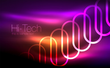 Glowing ellipses dark background, waves and swirl, neon light effect, shiny vector magic effects