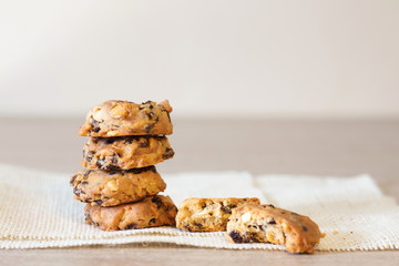 pile of bakery cookies on wooden table.