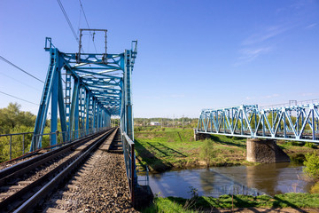 Construction of a metal railway bridge

