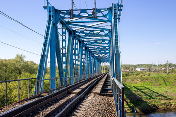 Fototapeta premium Construction of a metal railway bridge 