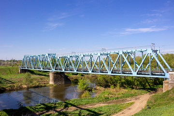 Fototapeta premium Construction of a metal railway bridge 