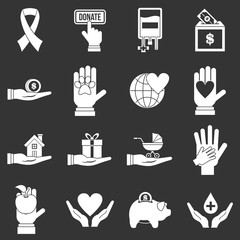 Charity icons set grey vector