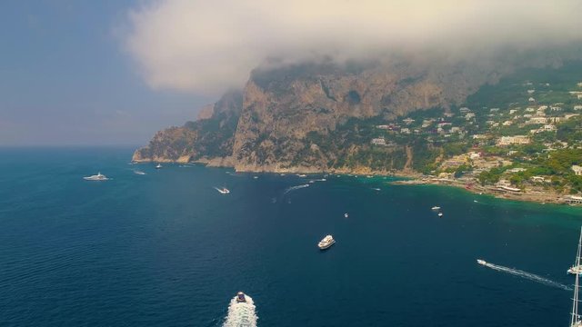 Aerial off the coast of Capri, Italy