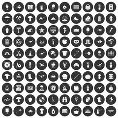 100 hobby icons set black circle