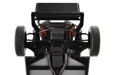 Fototapeta Chassis frame car with wheel, close view. 3D rendering obraz
