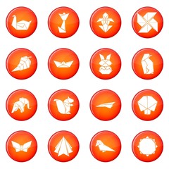 Origami icons set red vector