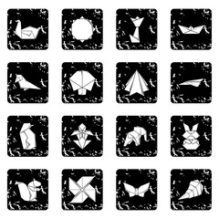 Origami icons set grunge vector