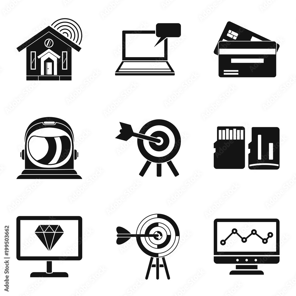 Poster virtual game icons set, simple style