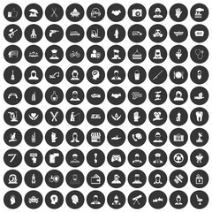 100 human resources icons set black circle