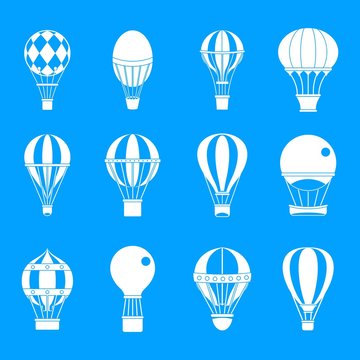 Air ballon icon blue set vector