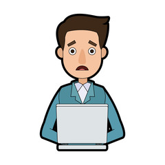 Worried man on laptop vector illustration graphic design