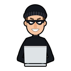 Hacker searching on laptop cartoon vector illustration graphic design