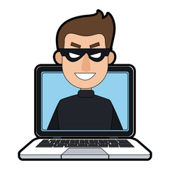 Hacker searching on laptop cartoon vector illustration graphic design