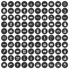100 industry icons set black circle
