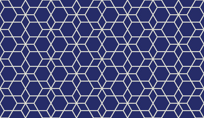 Seamless porcelain indigo blue and white isometric stellar hexagonal outline pattern vector