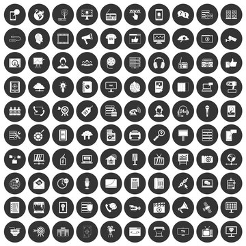 100 information technology icons set black circle