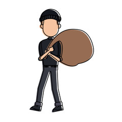 Thief man with bag cartoon vector illustration graphic design