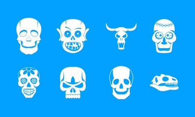 Skull icon blue set vector