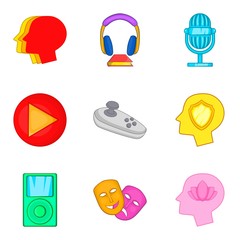 Online play icons set, cartoon style