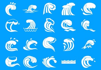 Fototapeta na wymiar Wave icon blue set vector