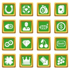 Casino icons set green square vector