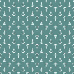 Seamless cyan and white naval anchor pattern vector