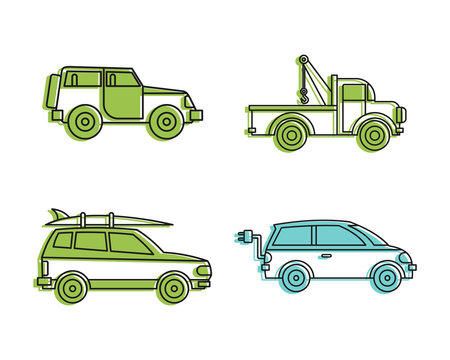 Jeep icon set, color outline style